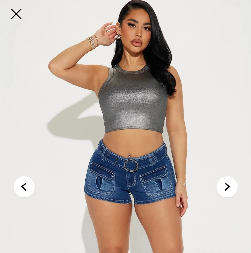 Circling Back Belted Stretch Denim Shorts - Dark Wash 1